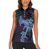 Purple Paradise Hawaii Women Sleeveless Polo Shirt Hammerhead Shark Tattoo Curve Polynesian - Polynesian Pride