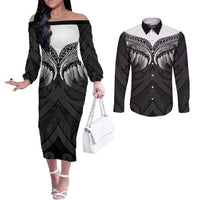 Poutama Korowai New Zealand Couples Matching Off The Shoulder Long Sleeve Dress and Long Sleeve Button Shirt Aotearoa Maori Tattoo - Polynesian Pride