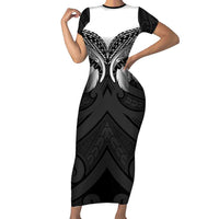 Poutama Korowai New Zealand Short Sleeve Bodycon Dress Aotearoa Maori Tattoo - Polynesian Pride