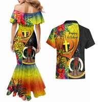vanuatu-tafea-day-couples-matching-mermaid-dress-and-hawaiian-shirt-coat-of-arms-mix-tropical-flowers