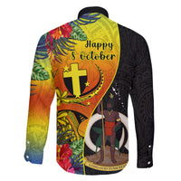 vanuatu-tafea-day-family-matching-off-shoulder-long-sleeve-dress-and-hawaiian-shirt-coat-of-arms-mix-tropical-flowers