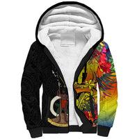 Vanuatu Tafea Day Sherpa Hoodie Coat Of Arms Mix Tropical Flowers LT14 Unisex Black - Polynesian Pride