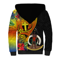 Vanuatu Tafea Day Sherpa Hoodie Coat Of Arms Mix Tropical Flowers LT14 - Polynesian Pride