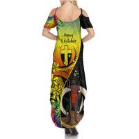 Vanuatu Tafea Day Summer Maxi Dress Coat Of Arms Mix Tropical Flowers LT14 - Polynesian Pride