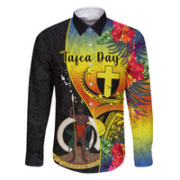 personalised-vanuatu-tafea-day-family-matching-short-sleeve-bodycon-dress-and-hawaiian-shirt-coat-of-arms-mix-tropical-flowers