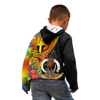 Personalised Vanuatu Tafea Day Kid Hoodie Coat Of Arms Mix Tropical Flowers LT14 - Polynesian Pride