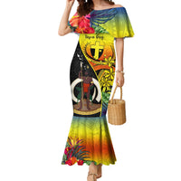 Personalised Vanuatu Tafea Day Mermaid Dress Coat Of Arms Mix Tropical Flowers LT14 Women Black - Polynesian Pride