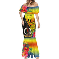 Personalised Vanuatu Tafea Day Mermaid Dress Coat Of Arms Mix Tropical Flowers LT14 - Polynesian Pride
