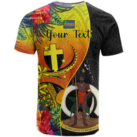 Personalised Vanuatu Tafea Day T Shirt Coat Of Arms Mix Tropical Flowers LT14 - Polynesian Pride