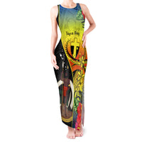 Personalised Vanuatu Tafea Day Tank Maxi Dress Coat Of Arms Mix Tropical Flowers LT14 Women Black - Polynesian Pride