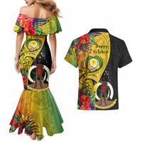 Vanuatu Torba Day Couples Matching Mermaid Dress and Hawaiian Shirt Coat Of Arms Mix Tropical Flowers LT14 - Polynesian Pride
