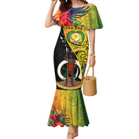Personalised Vanuatu Torba Day Mermaid Dress Coat Of Arms Mix Tropical Flowers LT14 Women Black - Polynesian Pride