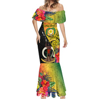Personalised Vanuatu Torba Day Mermaid Dress Coat Of Arms Mix Tropical Flowers LT14 - Polynesian Pride