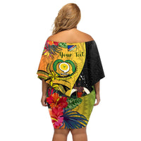 Personalised Vanuatu Torba Day Off Shoulder Short Dress Coat Of Arms Mix Tropical Flowers LT14 - Polynesian Pride