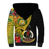 Personalised Vanuatu Torba Day Sherpa Hoodie Coat Of Arms Mix Tropical Flowers LT14 - Polynesian Pride