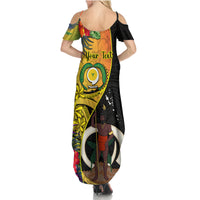 Personalised Vanuatu Torba Day Summer Maxi Dress Coat Of Arms Mix Tropical Flowers LT14 - Polynesian Pride