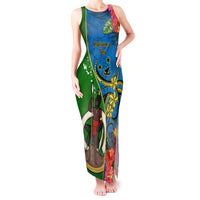 Vanuatu Malampa Day Tank Maxi Dress Coat Of Arms Mix Tropical Flowers LT14 Women Green - Polynesian Pride
