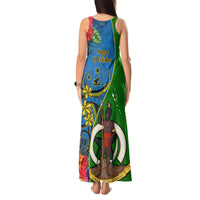 Vanuatu Malampa Day Tank Maxi Dress Coat Of Arms Mix Tropical Flowers LT14 - Polynesian Pride