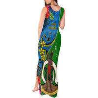 Vanuatu Malampa Day Tank Maxi Dress Coat Of Arms Mix Tropical Flowers LT14 - Polynesian Pride