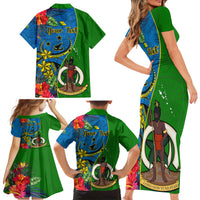 personalised-vanuatu-malampa-day-family-matching-short-sleeve-bodycon-dress-and-hawaiian-shirt-coat-of-arms-mix-tropical-flowers