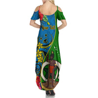 Personalised Vanuatu Malampa Day Summer Maxi Dress Coat Of Arms Mix Tropical Flowers LT14 - Polynesian Pride