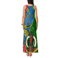 Personalised Vanuatu Malampa Day Tank Maxi Dress Coat Of Arms Mix Tropical Flowers LT14 - Polynesian Pride