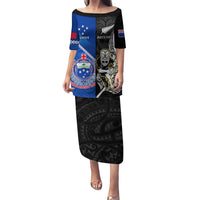 New Zealand And Samoa Rugby Puletasi All Black Tiki Fern Mix Manu Samoa 2023 World Cup LT14 Long Dress Black - Polynesian Pride