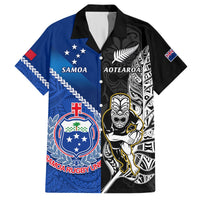 Custom New Zealand And Samoa Rugby Hawaiian Shirt All Black Tiki Fern Mix Manu Samoa 2023 World Cup LT14 Black - Polynesian Pride