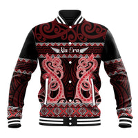 Kia Ora New Zealand Baseball Jacket Maori Language Week Whero Taniko Motif - Polynesian Pride