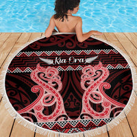 Kia Ora New Zealand Beach Blanket Maori Language Week Whero Taniko Motif - Polynesian Pride