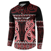 Kia Ora New Zealand Button Sweatshirt Maori Language Week Whero Taniko Motif - Polynesian Pride
