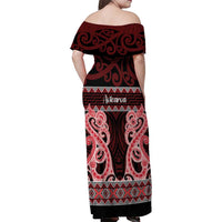 Kia Ora New Zealand Family Matching Off Shoulder Maxi Dress and Hawaiian Shirt Maori Language Week Whero Taniko Motif - Polynesian Pride
