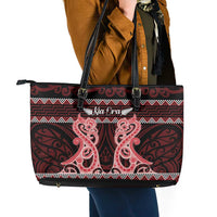 Kia Ora New Zealand Leather Tote Bag Maori Language Week Whero Taniko Motif - Polynesian Pride