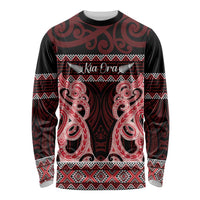 Kia Ora New Zealand Long Sleeve Shirt Maori Language Week Whero Taniko Motif - Polynesian Pride
