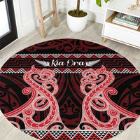 Kia Ora New Zealand Round Carpet Maori Language Week Whero Taniko Motif - Polynesian Pride