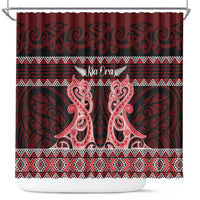Kia Ora New Zealand Shower Curtain Maori Language Week Whero Taniko Motif - Polynesian Pride