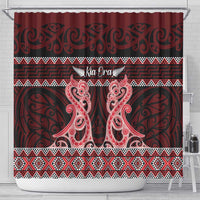 Kia Ora New Zealand Shower Curtain Maori Language Week Whero Taniko Motif - Polynesian Pride