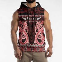 Kia Ora New Zealand Sleeveless Hoodie Maori Language Week Whero Taniko Motif - Polynesian Pride
