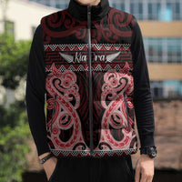 Kia Ora New Zealand Sleeveless Puffer Jacket Maori Language Week Whero Taniko Motif - Polynesian Pride