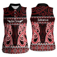 Kia Ora New Zealand Women Sleeveless Polo Shirt Maori Language Week Whero Taniko Motif - Polynesian Pride