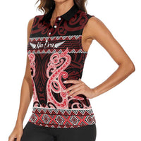 Kia Ora New Zealand Women Sleeveless Polo Shirt Maori Language Week Whero Taniko Motif - Polynesian Pride