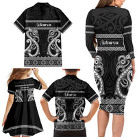 Kia Ora New Zealand Family Matching Long Sleeve Bodycon Dress and Hawaiian Shirt Maori Language Week Pango Taniko Motif - Polynesian Pride