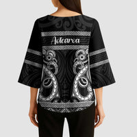 Kia Ora New Zealand Kimono Sleeve Blouse Maori Language Week Pango Taniko Motif - Polynesian Pride