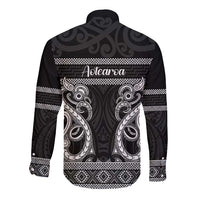 Kia Ora New Zealand Long Sleeve Button Shirt Maori Language Week Pango Taniko Motif - Polynesian Pride