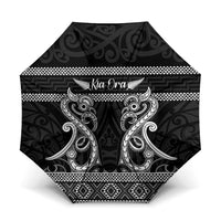 Kia Ora New Zealand Umbrella Maori Language Week Pango Taniko Motif LT14 One Size Folded 11.42 inch Opened Diameter 37.4 inch Black - Polynesian Pride