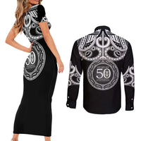 Kia Kaha Te Reo Maori New Zealand Couples Matching Short Sleeve Bodycon Dress and Long Sleeve Button Shirt 50th Anniversary Ake Ake Ake - Polynesian Pride