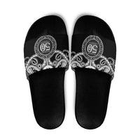 Kia Kaha Te Reo Maori New Zealand Slide Sandals 50th Anniversary Ake Ake Ake LT14 Black - Polynesian Pride