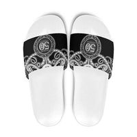 Kia Kaha Te Reo Maori New Zealand Slide Sandals 50th Anniversary Ake Ake Ake LT14 Black - Polynesian Pride