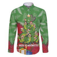 Kakapo New Zealand Christmas Family Matching Off Shoulder Short Dress and Hawaiian Shirt Meri Kirihimete Pohutukawa - Green Color