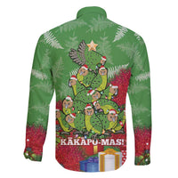 Kakapo New Zealand Christmas Family Matching Short Sleeve Bodycon Dress and Hawaiian Shirt Meri Kirihimete Pohutukawa - Green Color